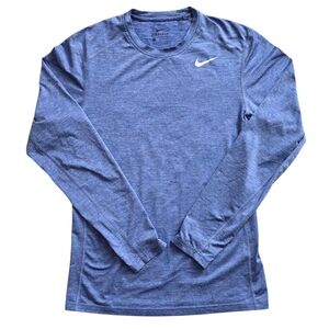 Nike Dri-FIT Small Blue Space Dye Long Sleeve Performance Shirt